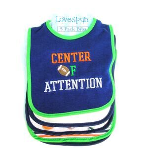 Baby Boy Football Bib Set 5 Lovespun Sports Center Attention Blue Green Bibs New